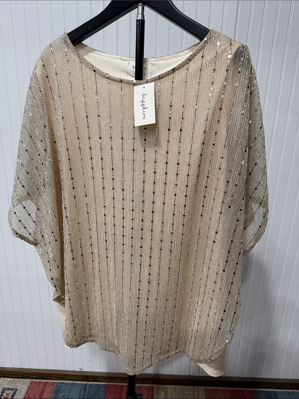 Sparkle-Striped Beige Sequin Blouse